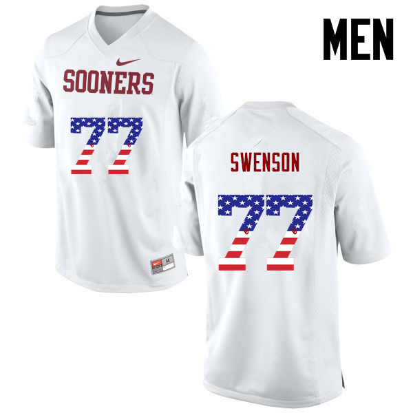 Men Oklahoma Sooners #77 Erik Swenson College Football USA Flag Fashion Jerseys-White